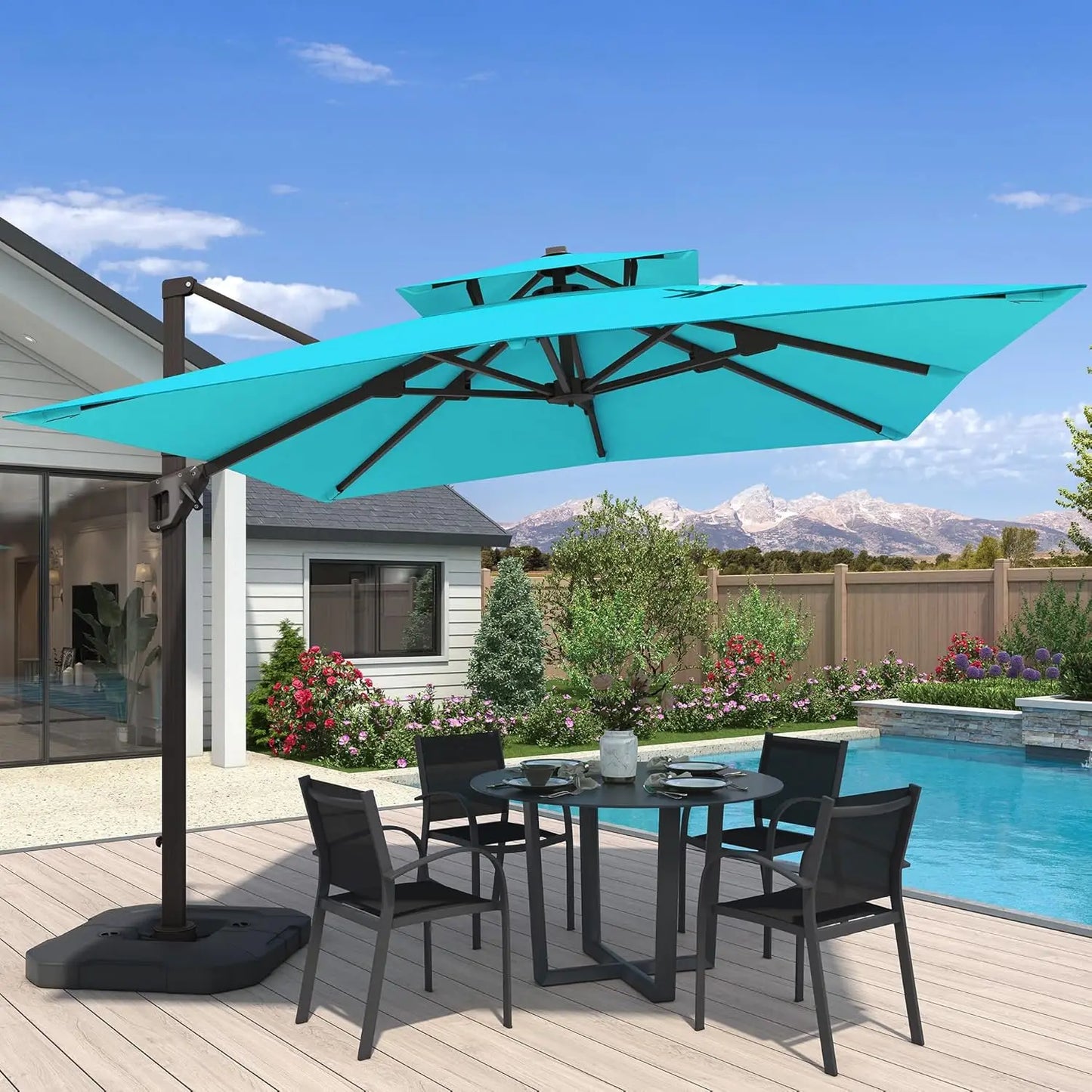 10x10 Ft Cantilever Patio Umbrella With Base Aluminum