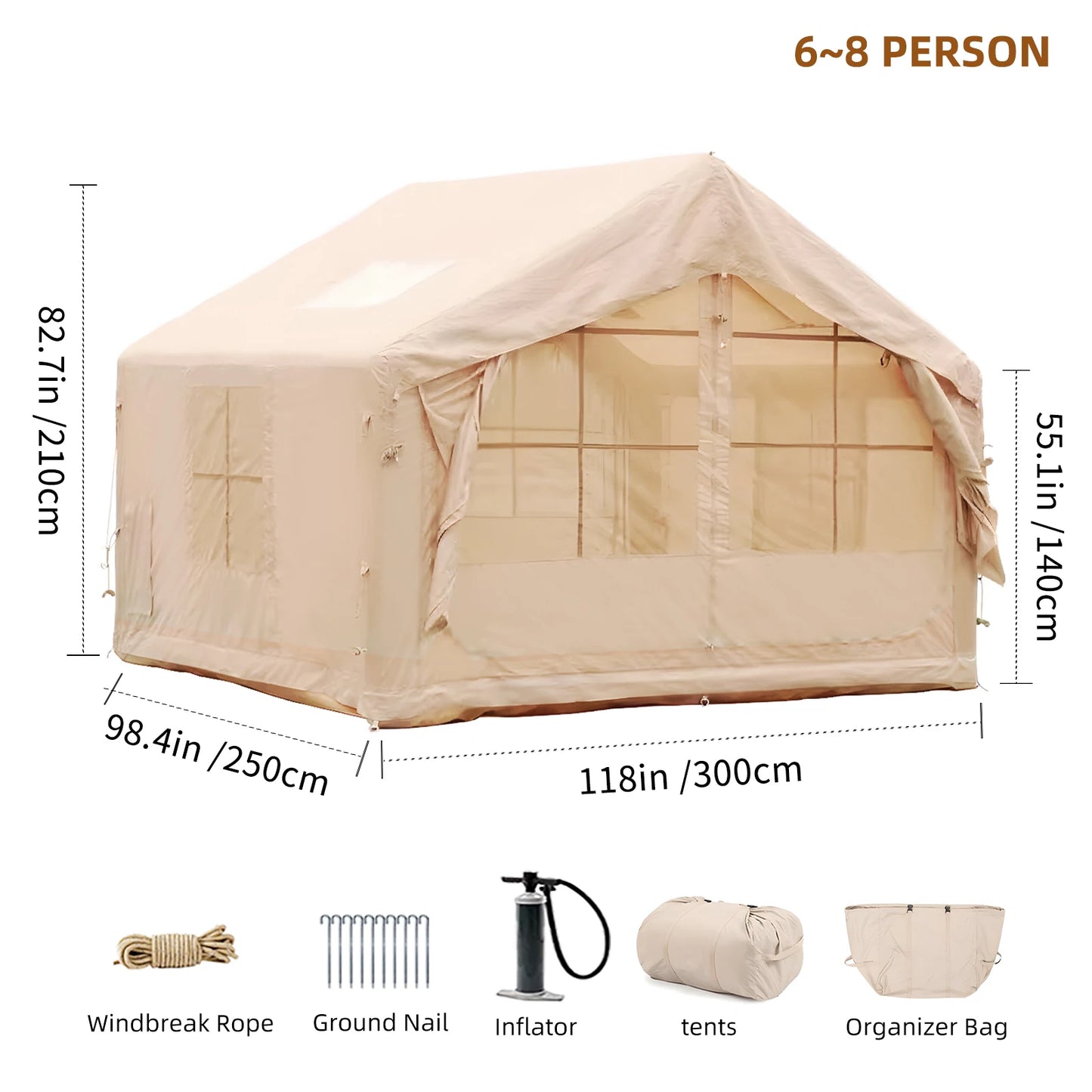 Inflatable Camping Tent 6 To 8 Person Quick Setup 4 Season
