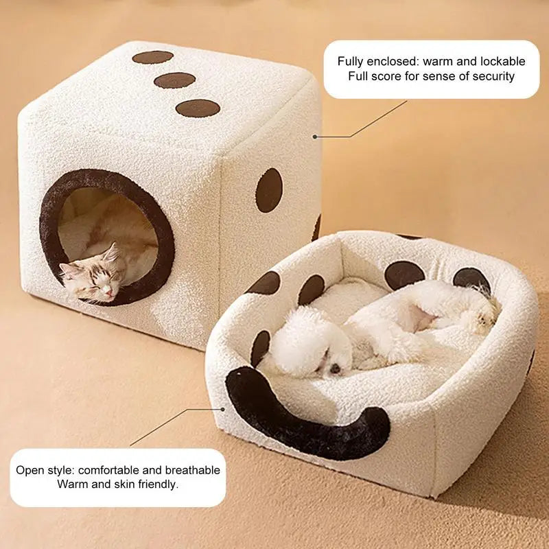 Winter Warm Dice Shape Foldable Cat Bed Cozy Kitten Lounger