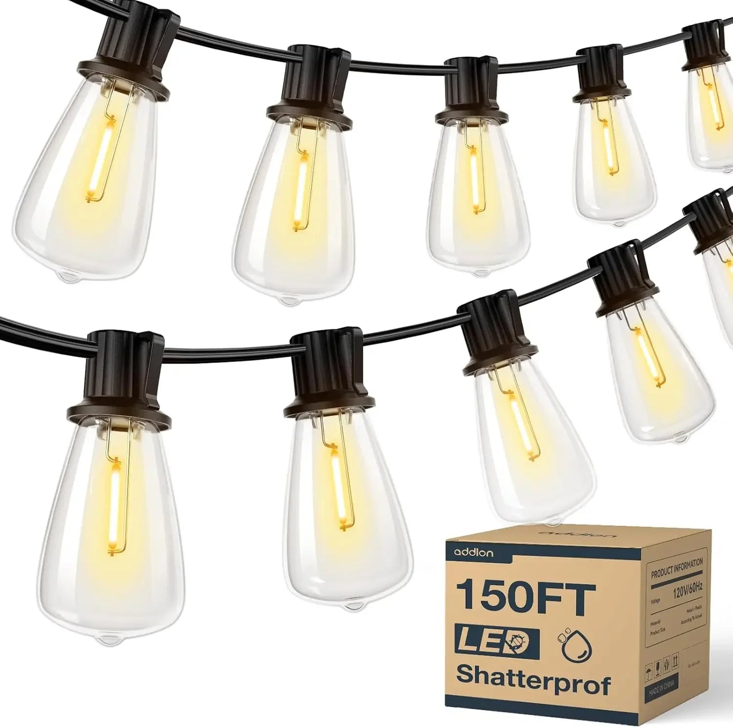 150FT LED Outdoor Patio String Lights Waterproof Dimmable