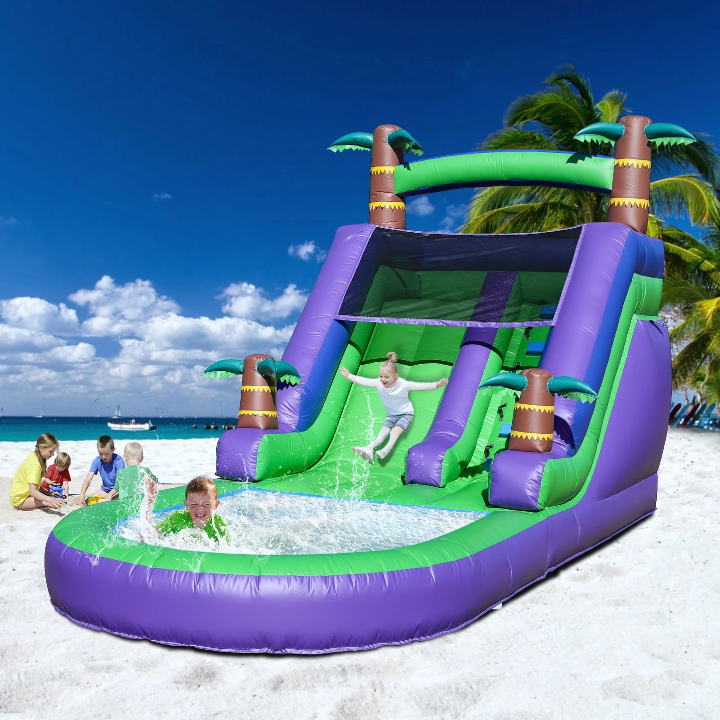 Giant Commercial PVC Inflatable Bounce House Tropical Water Slide for Kids Party and Outdoor Playground