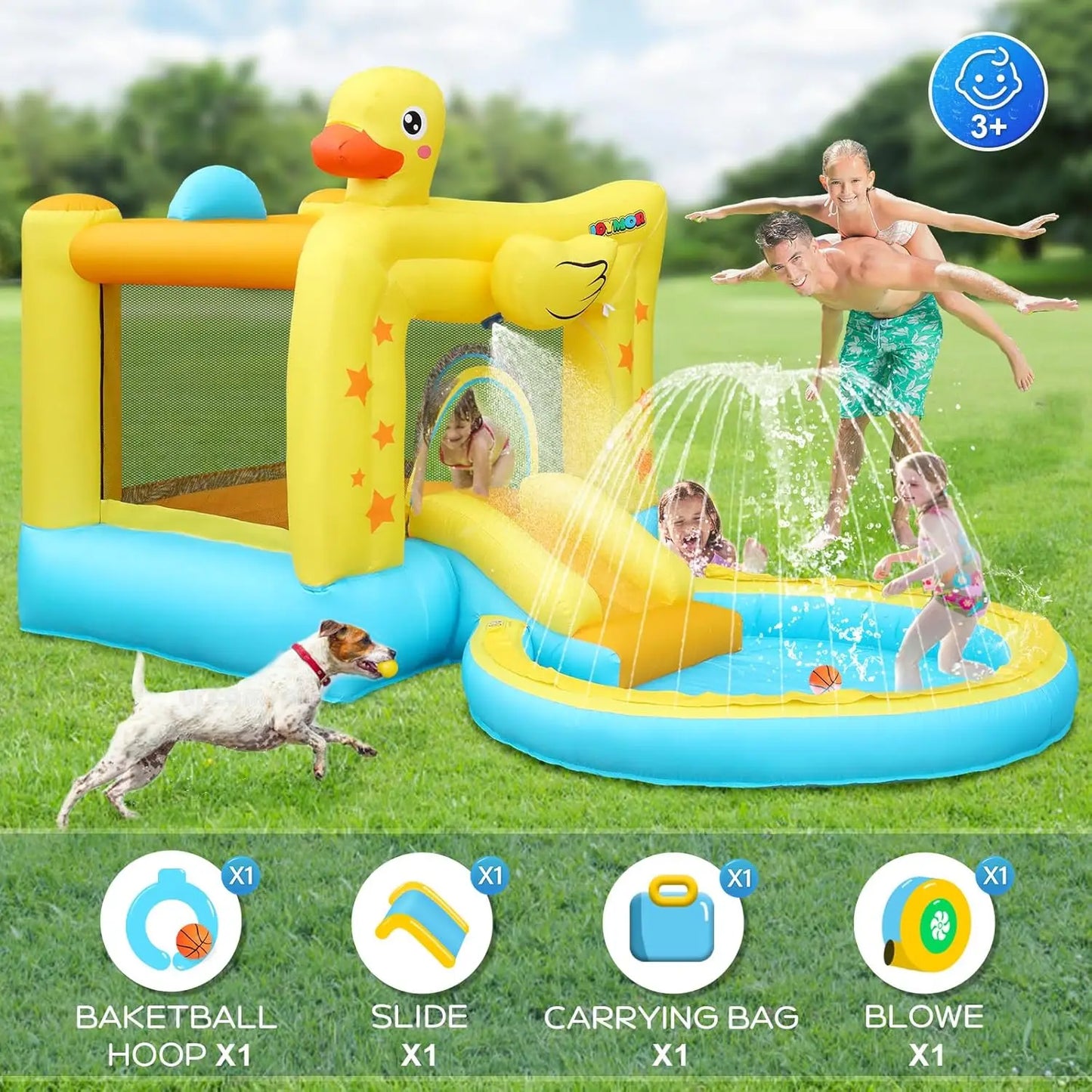 Inflatable Water Slide with Ocean Ball Pit Slide Sprinklers Toddler Bounce House Castle Indoor Outdoor 30s Blow Up Bounce House