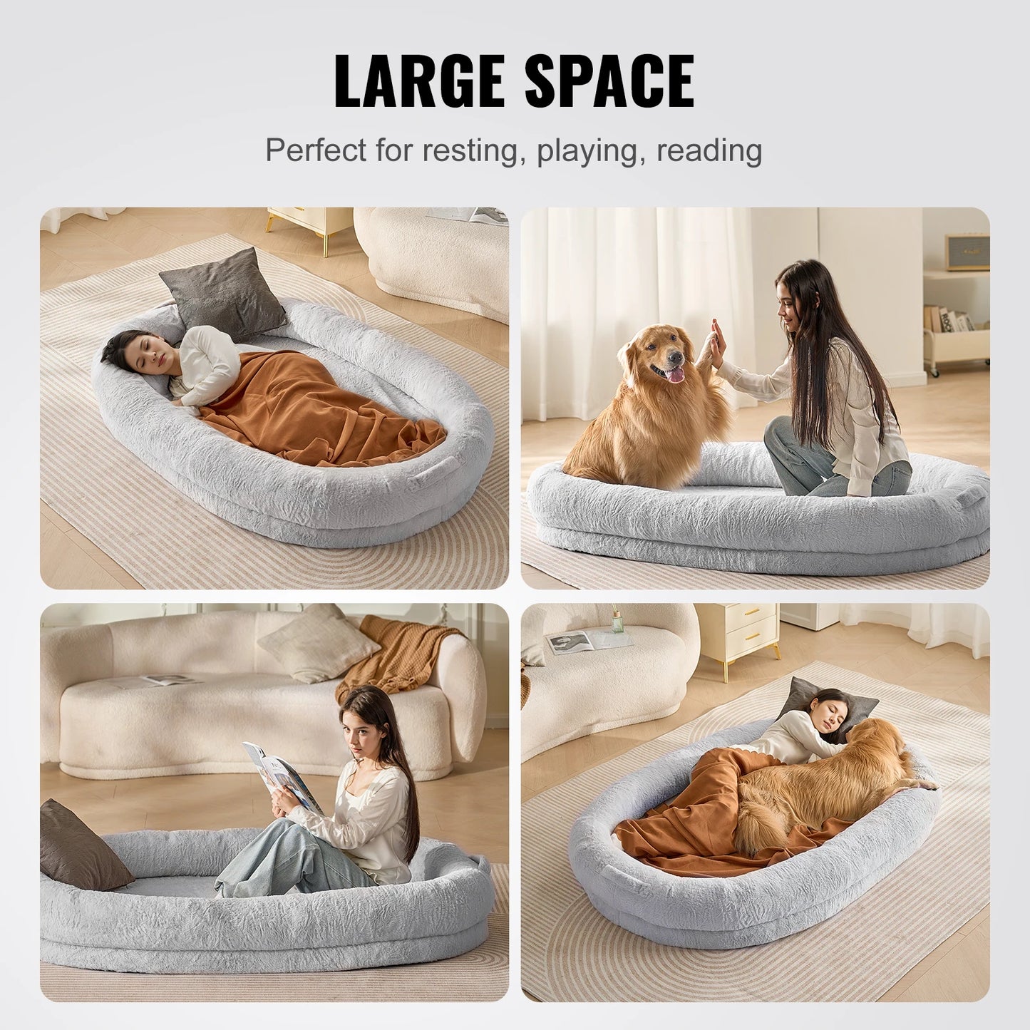 SucceBuy Human Dog Bed Orthopedic Foam Washable Grey