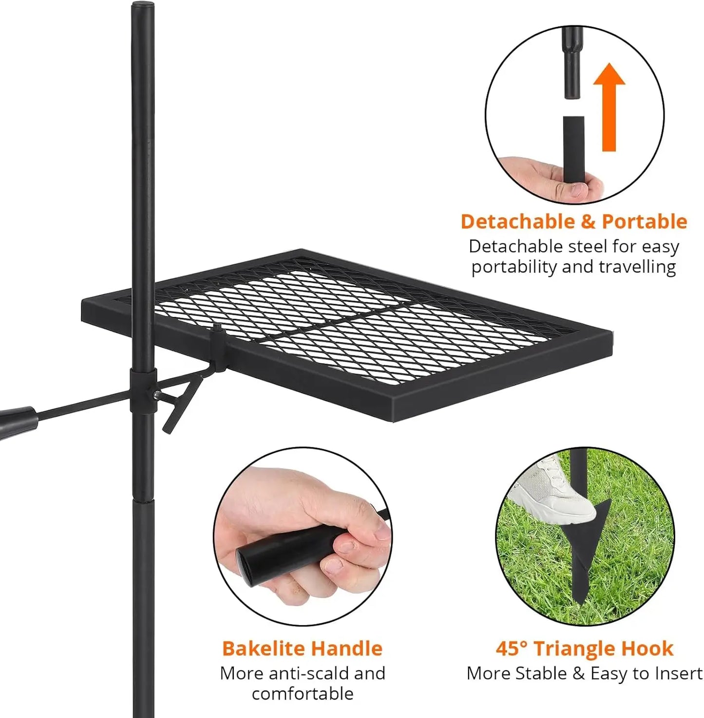 Swivel Campfire Grill With Carrying Bag Heavy Duty Steel Fire Pit Grate 360 Degree Adjustable Open Fire Grill