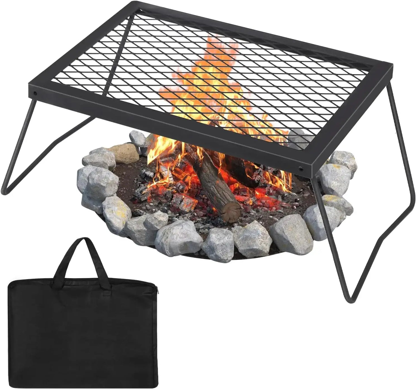 Swivel Campfire Grill With Carrying Bag Heavy Duty Steel Fire Pit Grate 360 Degree Adjustable Open Fire Grill