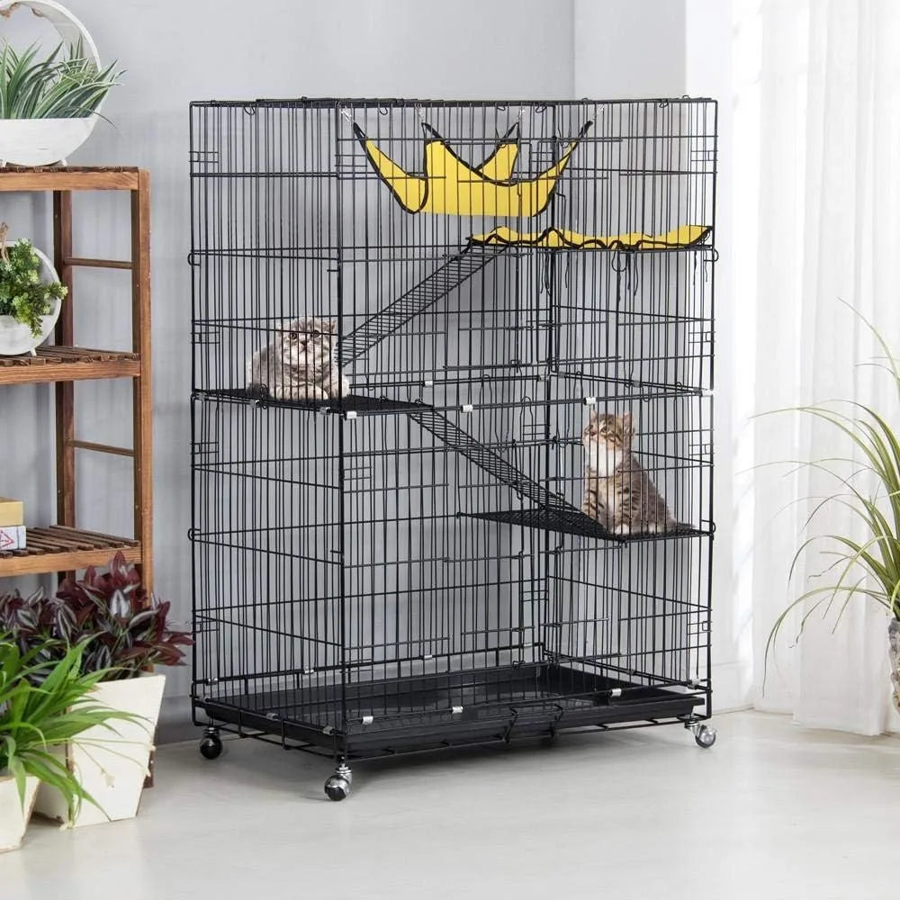 Foldable Kitten Cat Home Cages Leopard Hammock Bed Casters