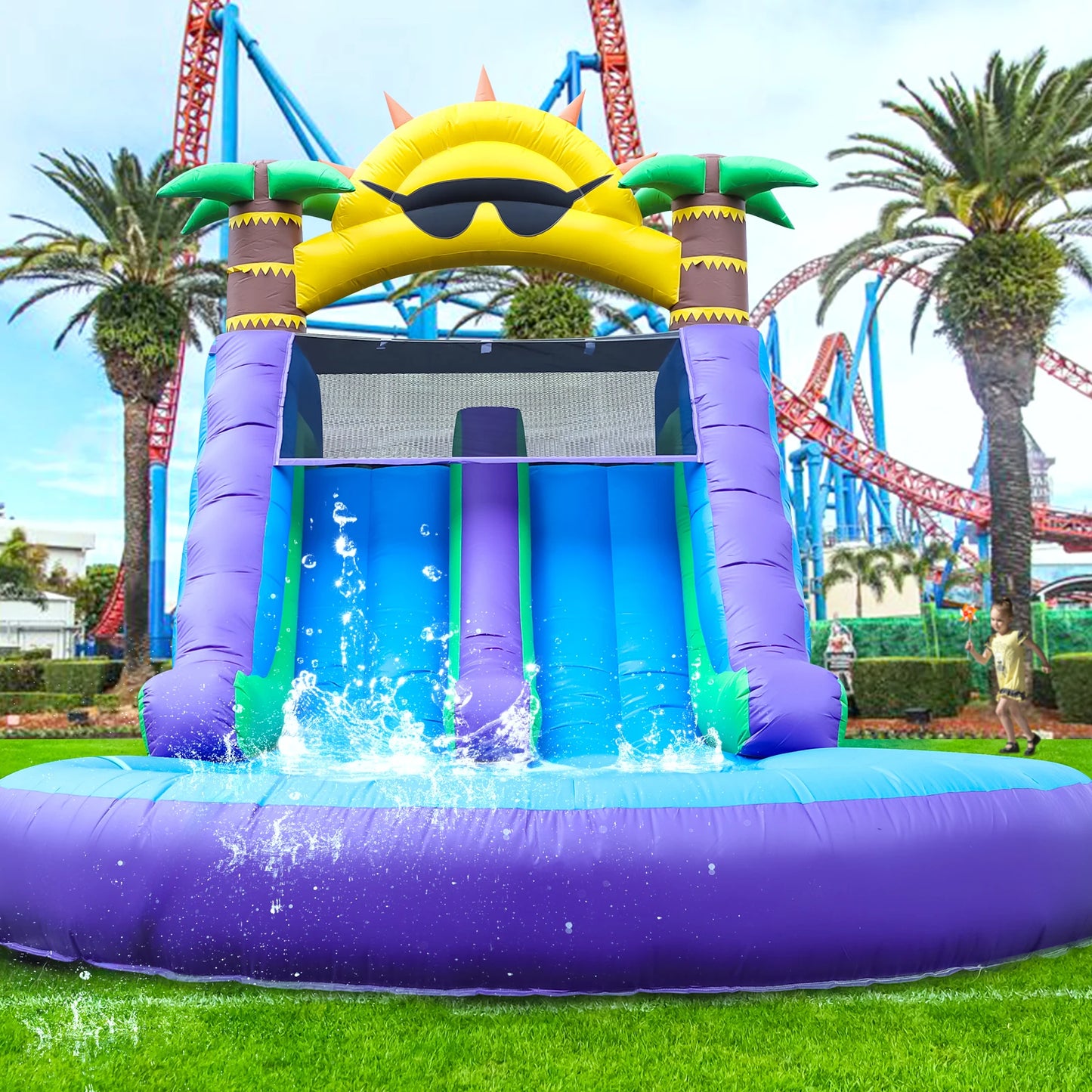 Inflatable Sunflower Outdoor Slides Air Bounce Water Amusement Play Equipment Double Slide Bubble Ball Pit
