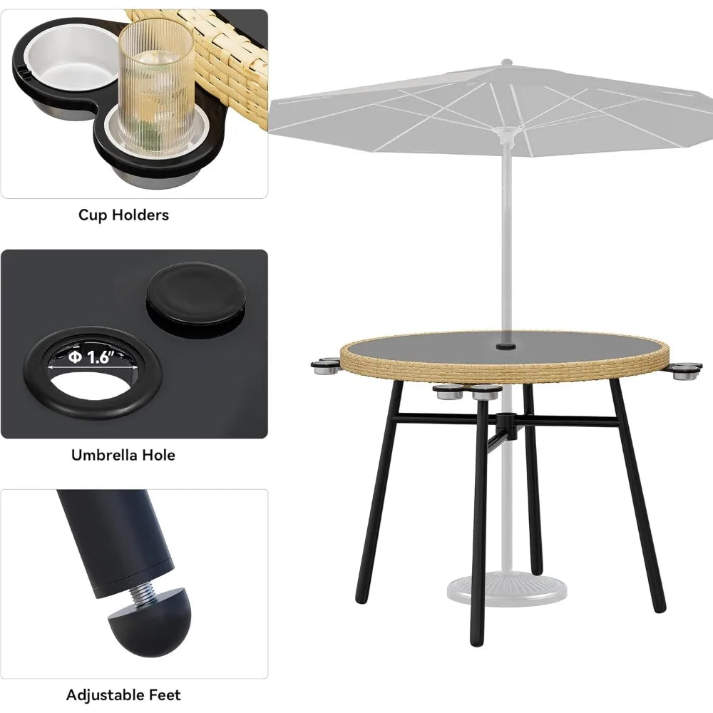 5 Piece Rattan Outdoor Dining Set For 4 With Cushions