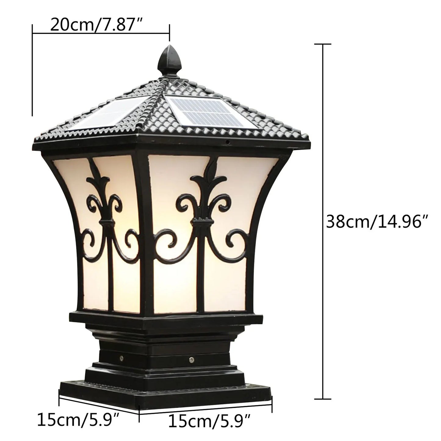 Solar LED Post Pillar Light Waterproof Black Garden