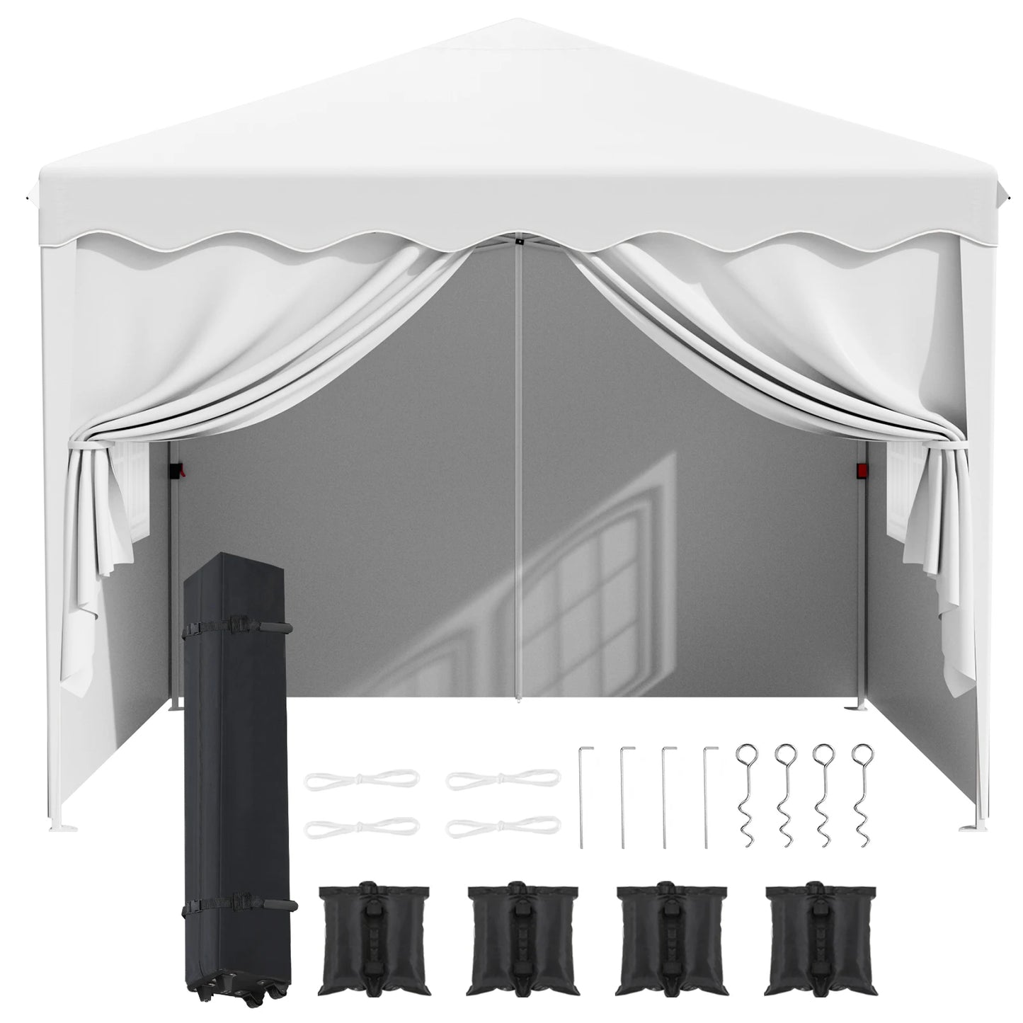 AOOU 10x10FT Pop Up Canopy With 4 Sidewalls Wheeled Bag