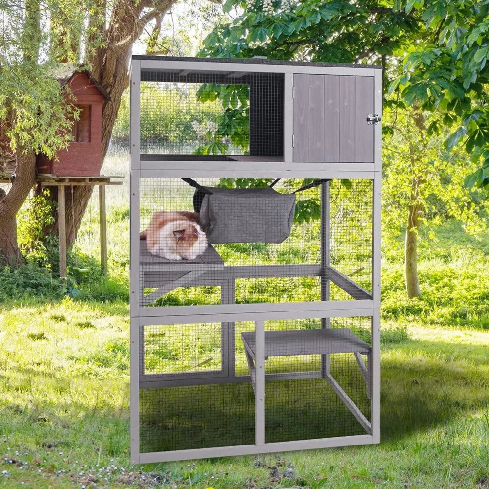 X Zone Pet Catio Wooden Cat House Enclosure Three Floors
