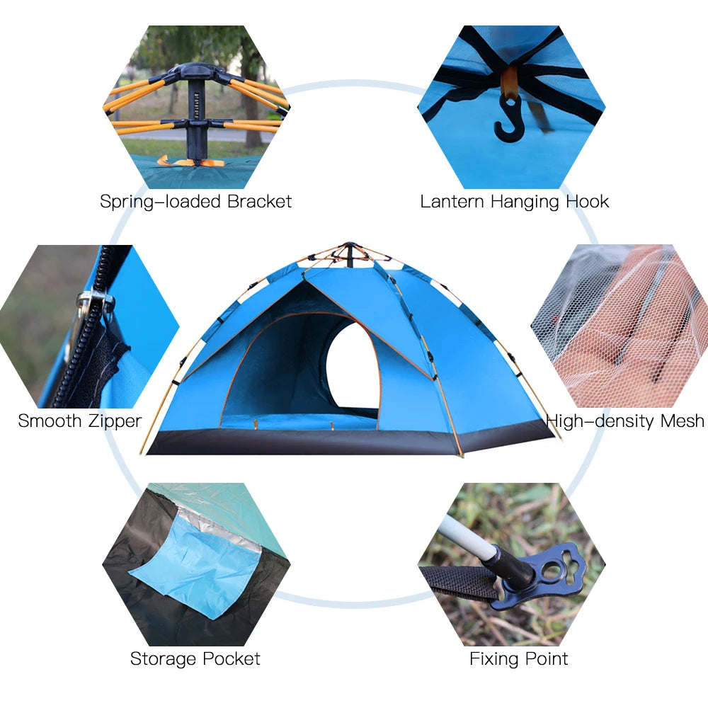 Pop Up Water Resistant Camping Tent For 1 To 4 People