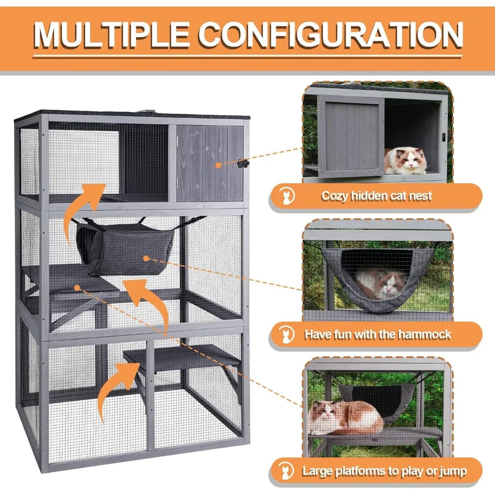 X Zone Pet Catio Wooden Cat House Enclosure Three Floors