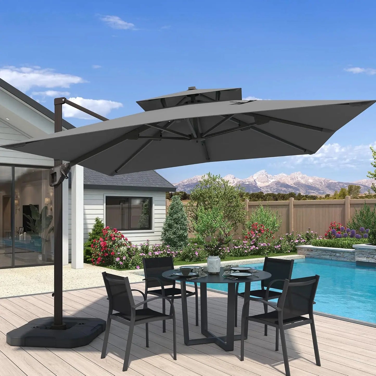 10x10 Ft Cantilever Patio Umbrella With Base Aluminum