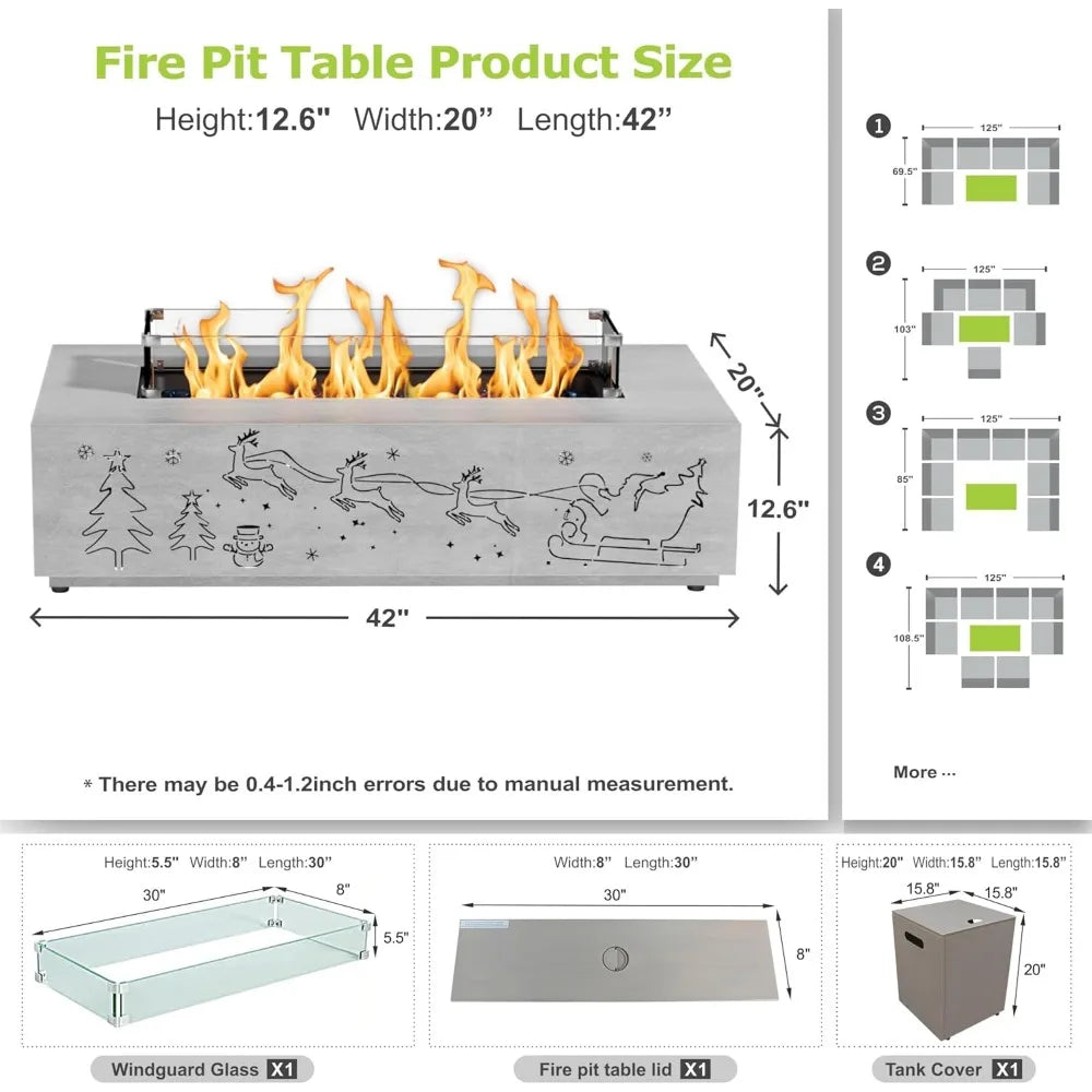 Propane Fire Pit Table 42 Inch Gas Fire Pits Outdoor Fireplaces Tabletop Fire Pit for Patio CSA Certified