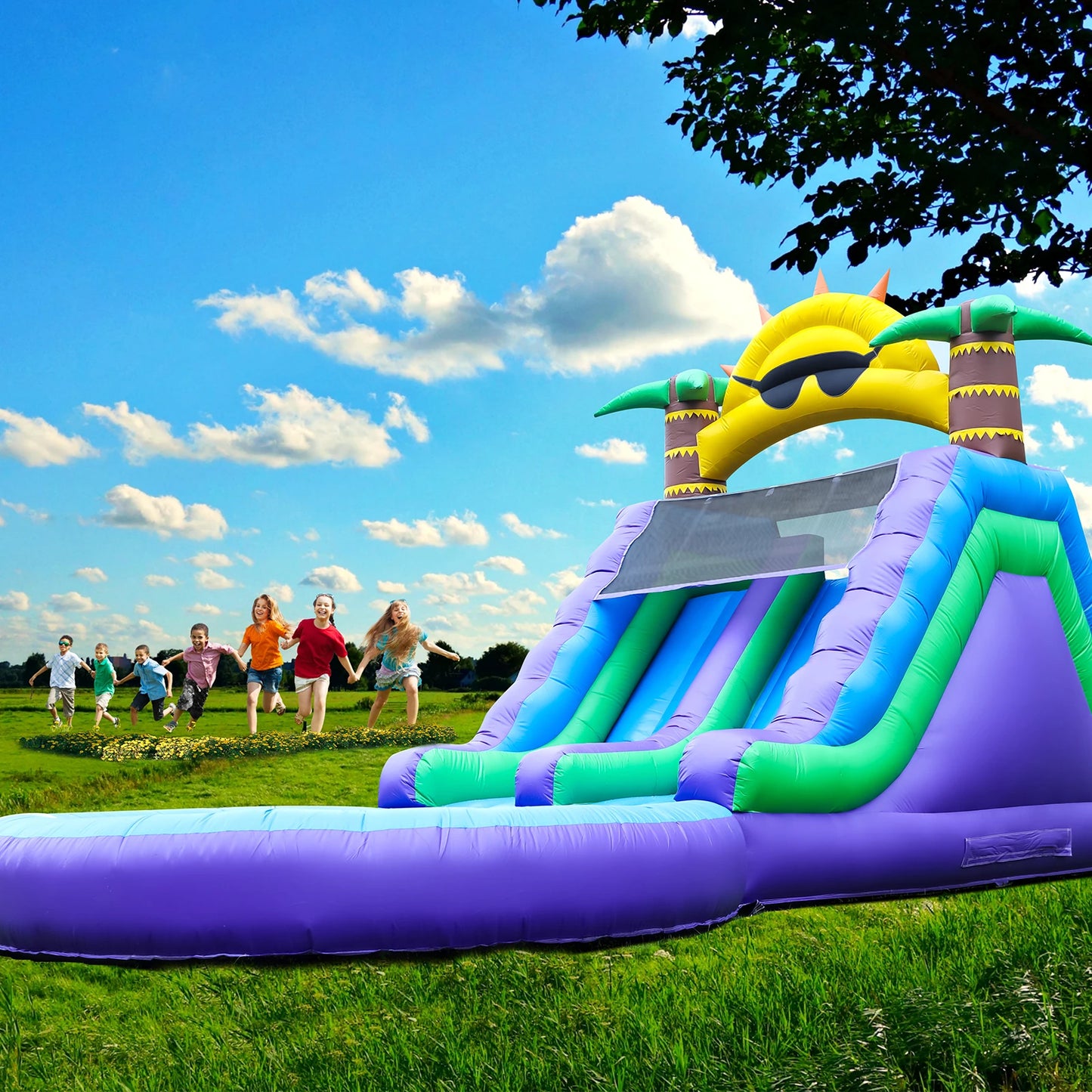 Inflatable Sunflower Outdoor Slides Air Bounce Water Amusement Play Equipment Double Slide Bubble Ball Pit