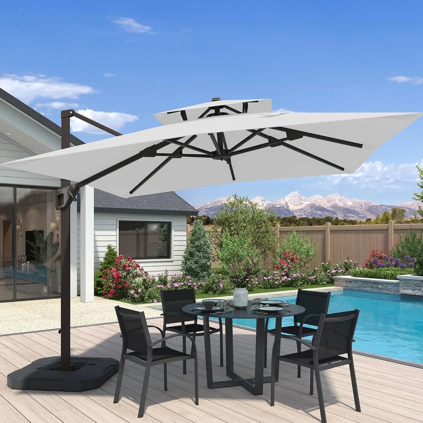 10x10 Ft Cantilever Patio Umbrella With Base Aluminum