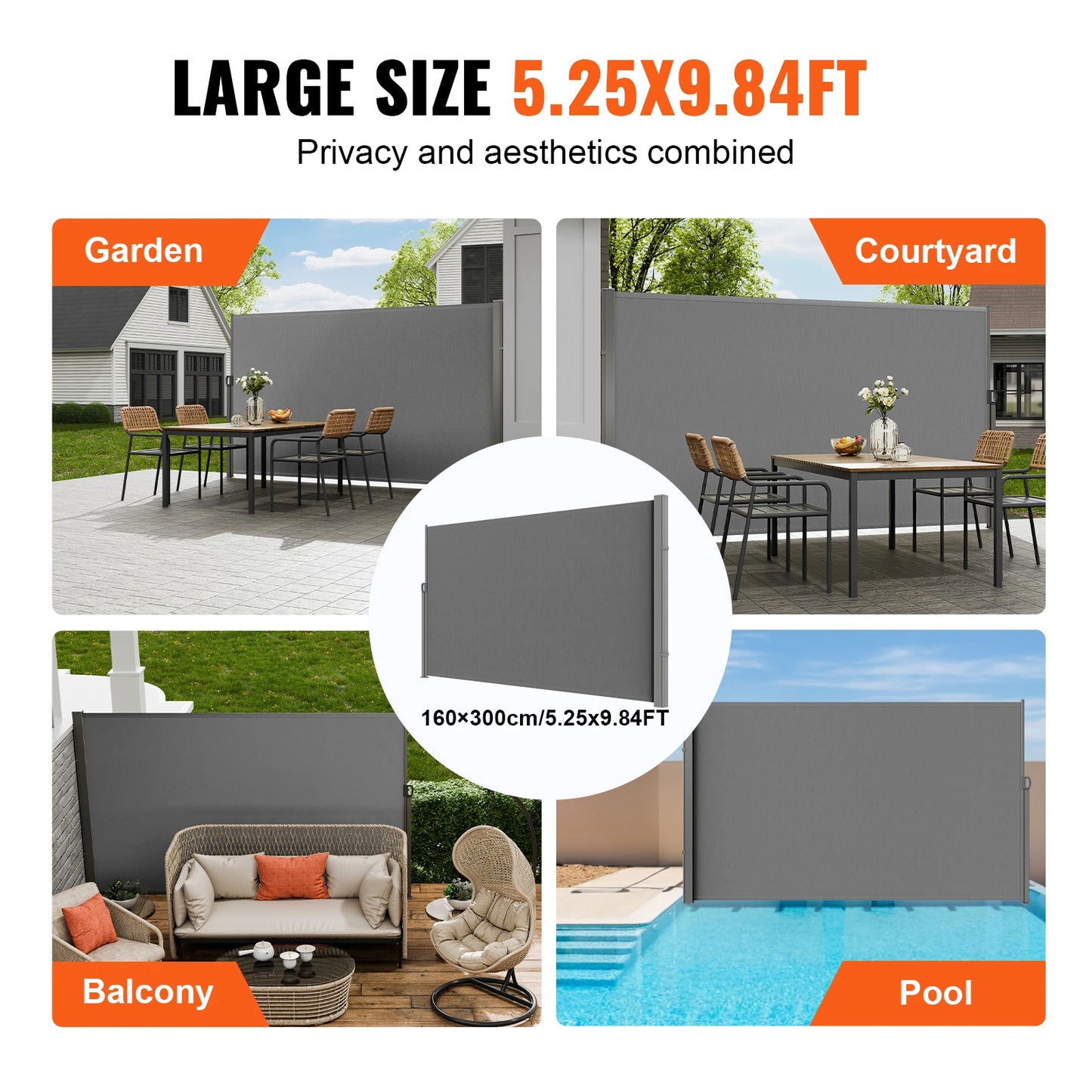 Retractable Side Awning Outdoor Privacy Polyester Waterproof