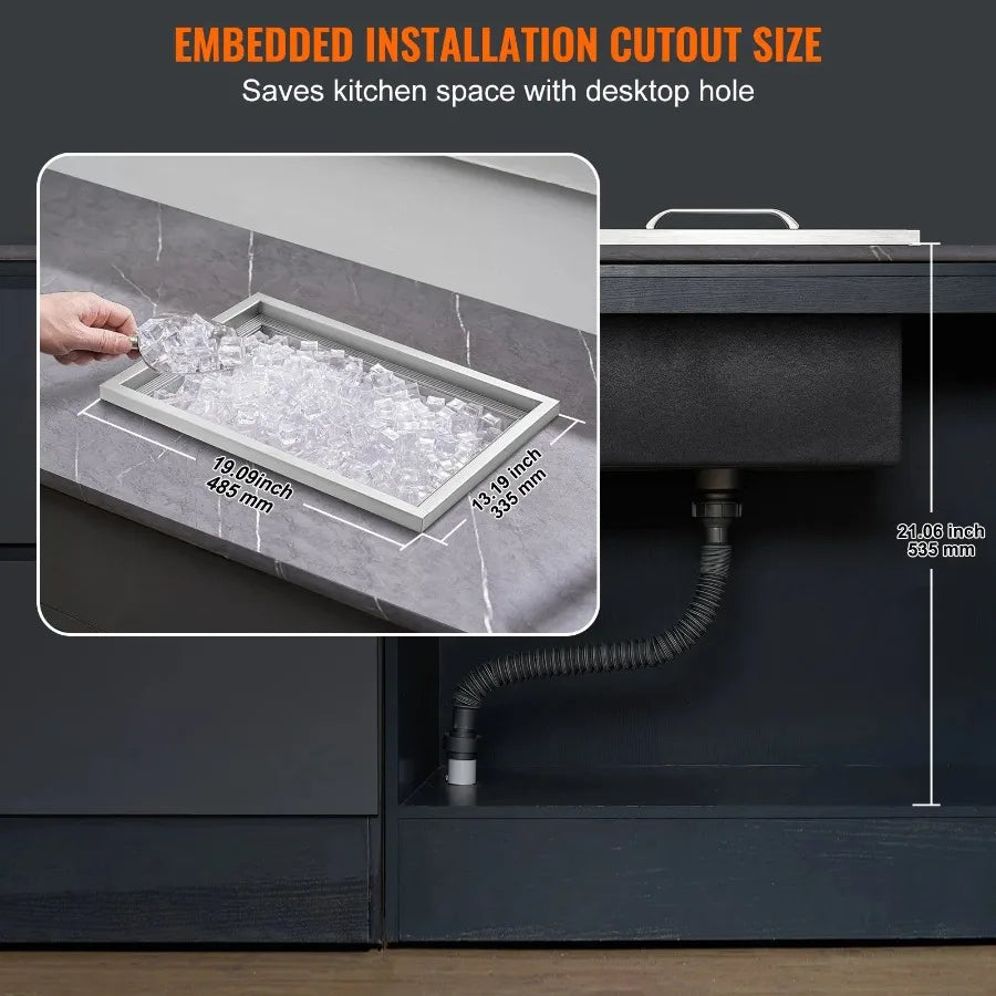 Drop In Ice Chest 20L X 14W X 12H Stainless Steel Ice Cooler Commercial Ice Bin With Cover 40 Qt Outdoor Kitchen Ice Bar Drain