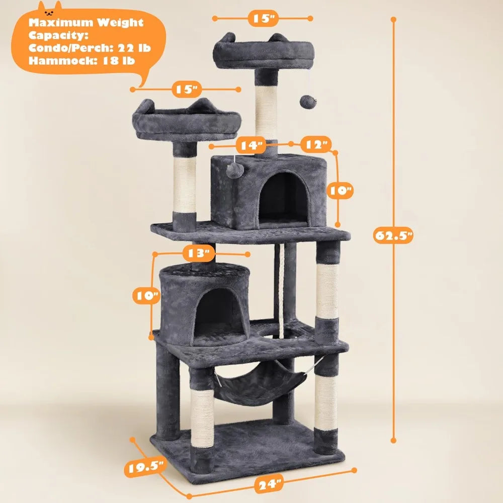 Yaheetech 62.5in Cat Tree Condo With Platform And Hammock