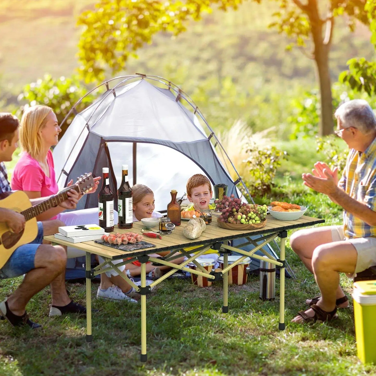 Folding Camping Table Portable Carbon Steel Heavy Duty Foldable for Outdoor Use 4 to 6 Person Grill