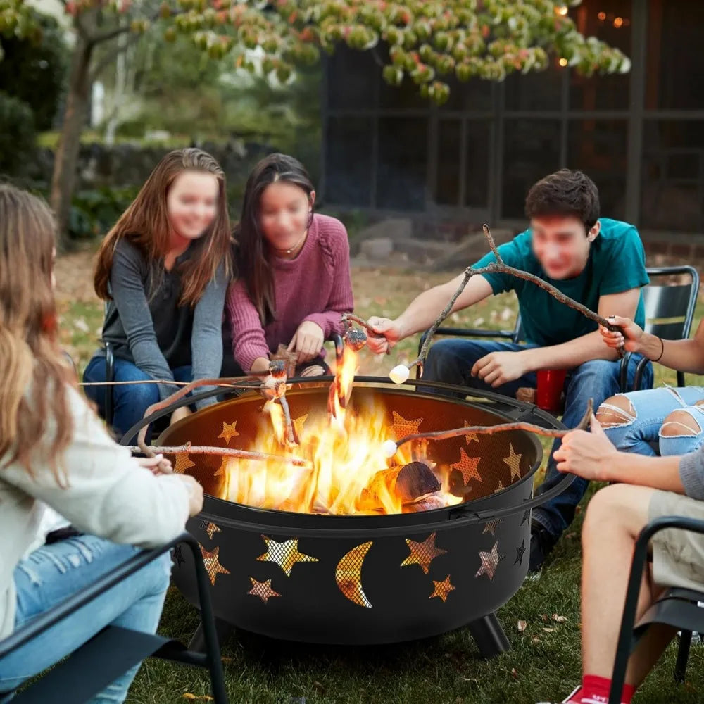 30 Inch Wood Burning Fire Pit with Spark Screen and Poker for Outdoor Patio Backyard Garden