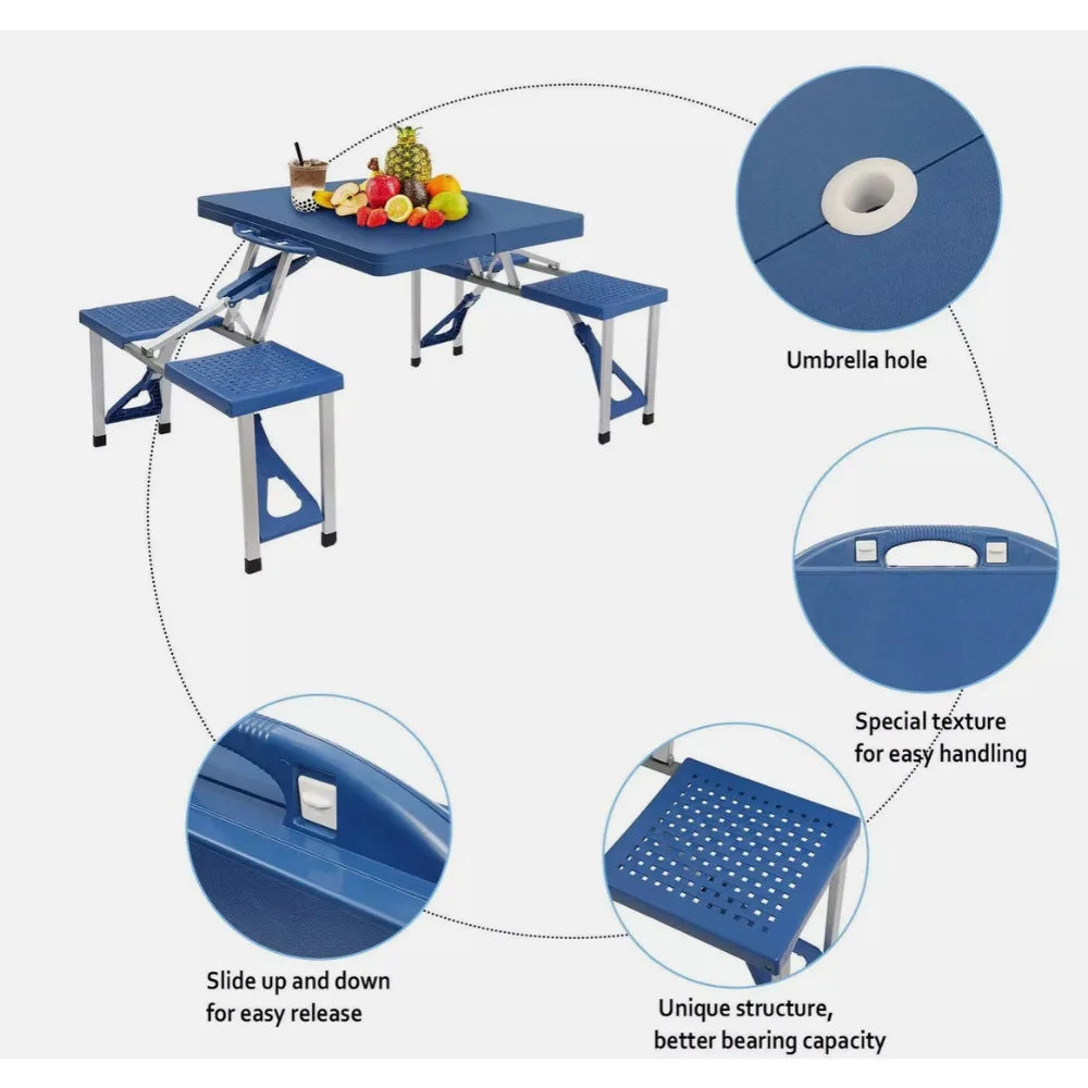 Portable Folding Picnic Table and Chair Set 4 Seats Camping Outdoor Party Furniture
