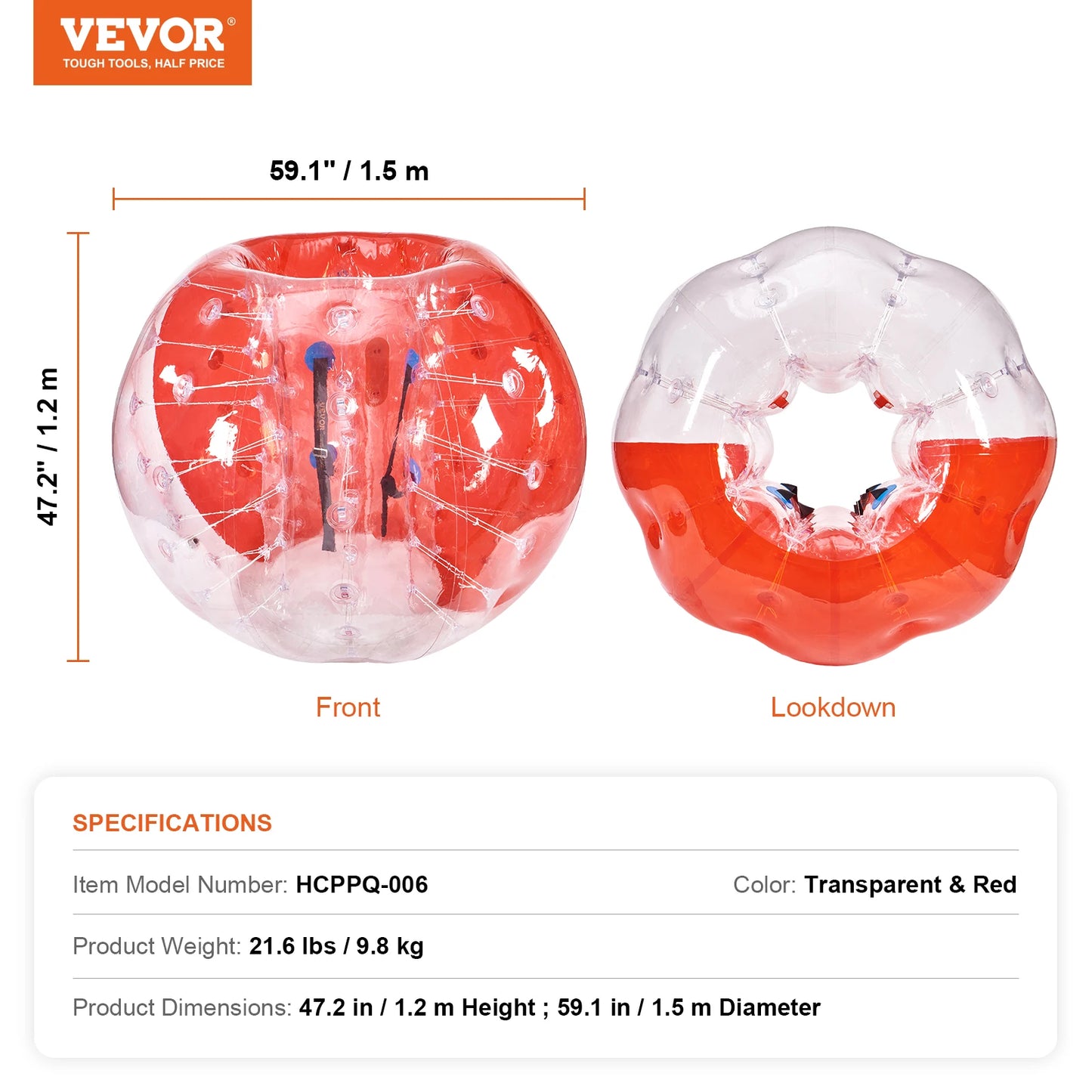 Vevor 5FT Inflatable Bumper Ball Body Sumo Zorb Balls for Teen and Adult 0.8mm PVC Bumper Bopper Toy for Garden Yard and Park