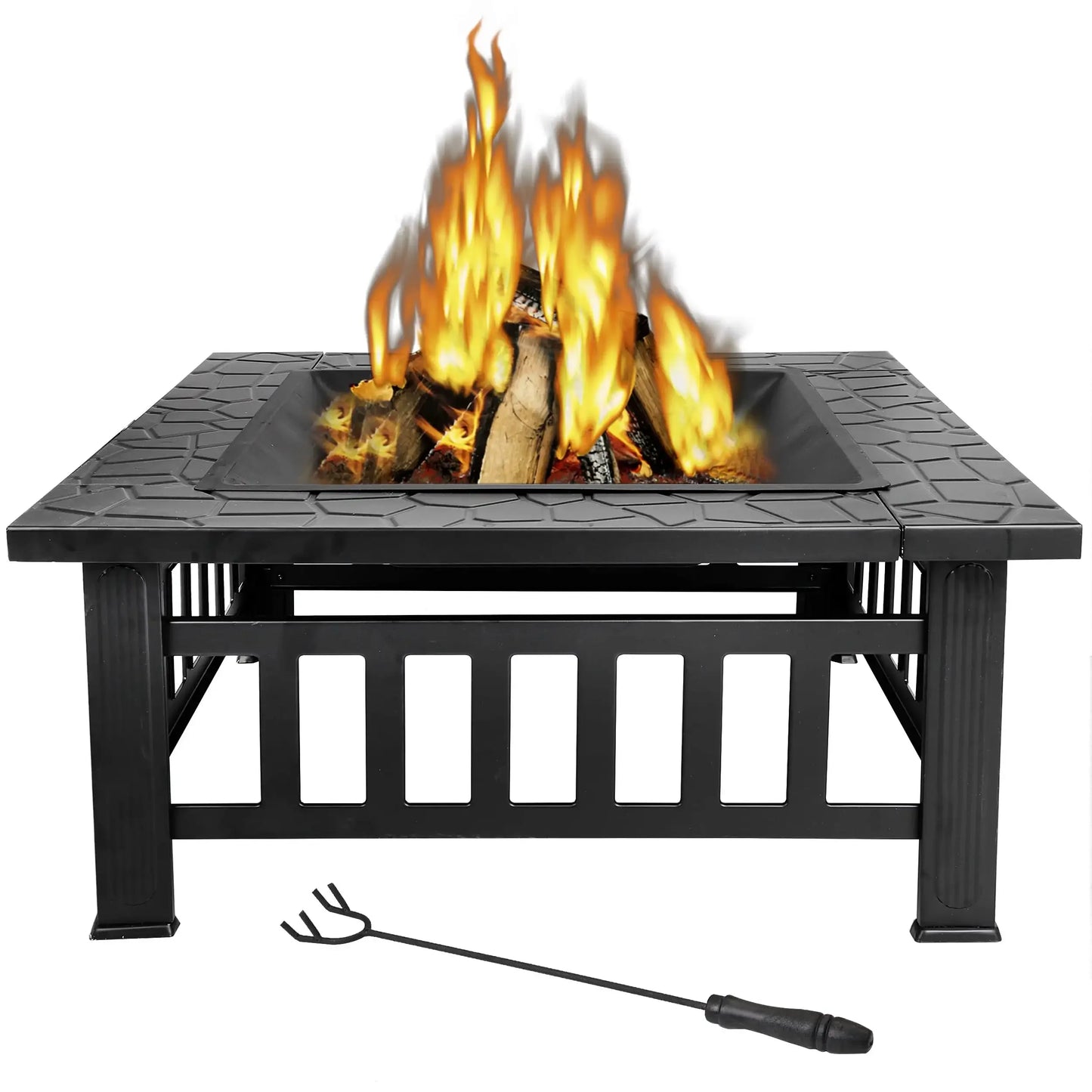 32 Inch Square Outdoor Fire Pit Metal Wood Burning Patio