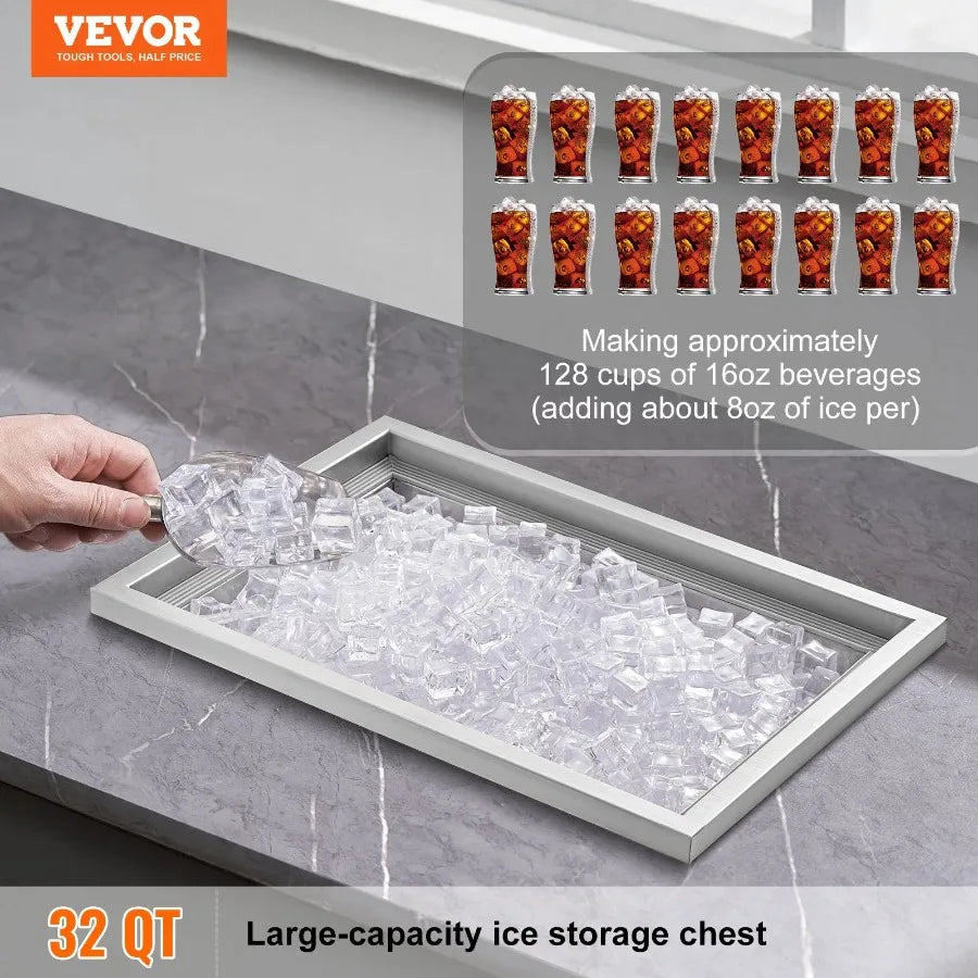 Drop In Ice Chest 20L X 14W X 12H Stainless Steel Ice Cooler Commercial Ice Bin With Cover 40 Qt Outdoor Kitchen Ice Bar Drain