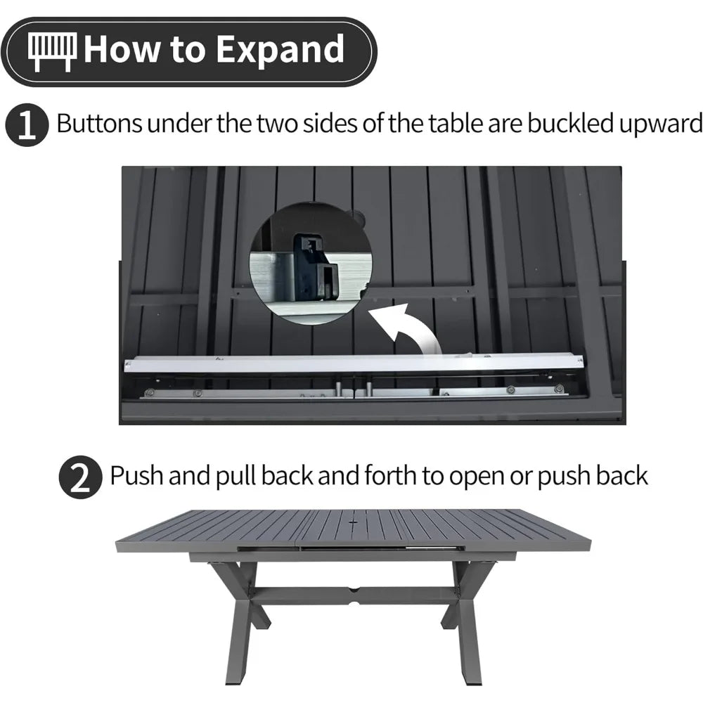 Expandable Aluminum Outdoor Dining Table For 6 To 10
