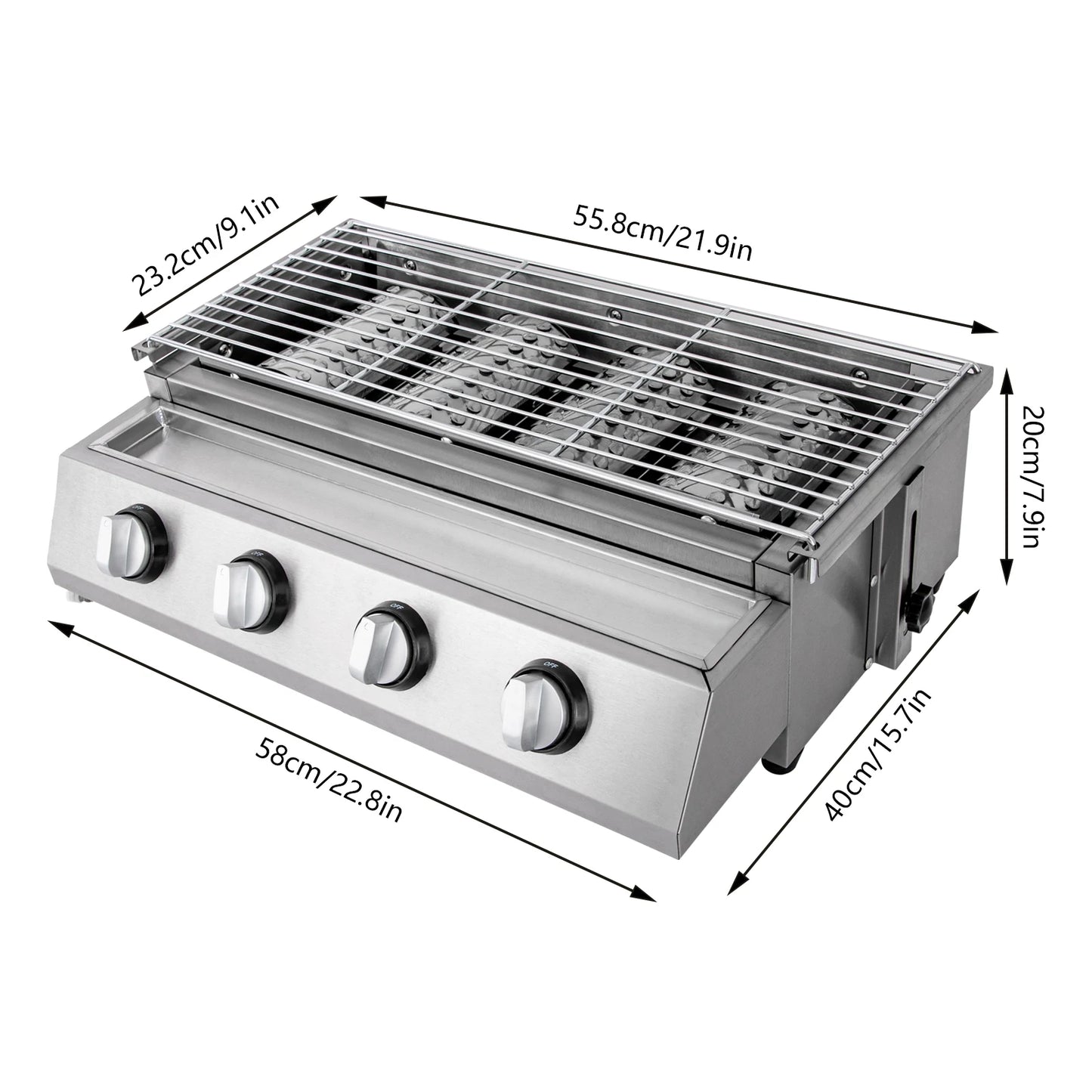Stainless Steel Smokeless Barbecue Grill 4 Burners LPG Gas Portable Outdoor Patio Garden Grill
