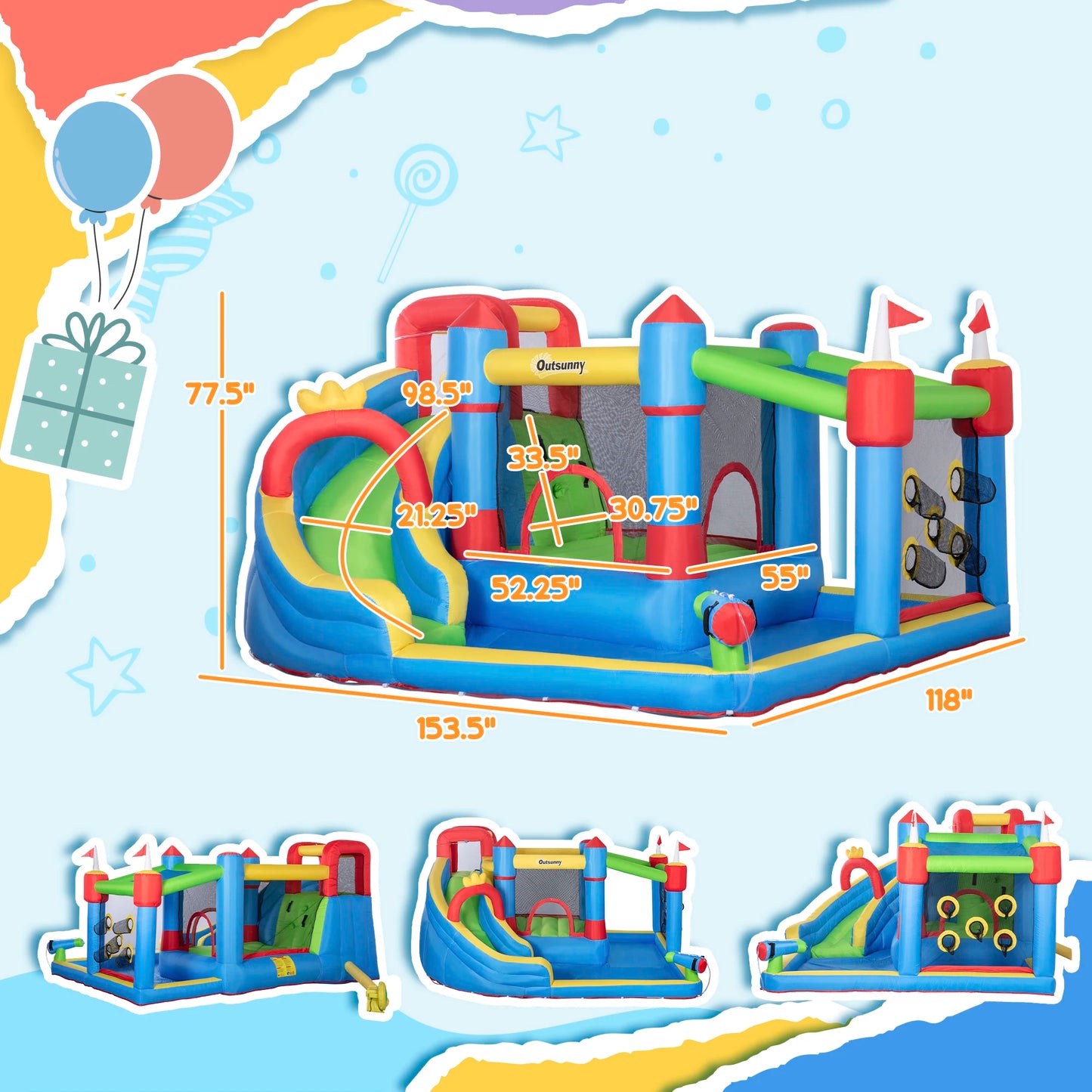 6 in 1 Inflatable Bounce House Outdoor Toy Inflatable Water Slide for Kids
