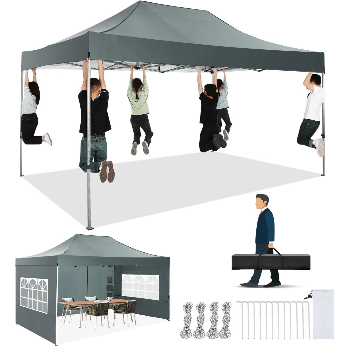 10x15 Heavy Duty Pop Up Canopy Tent With Sidewalls Plus