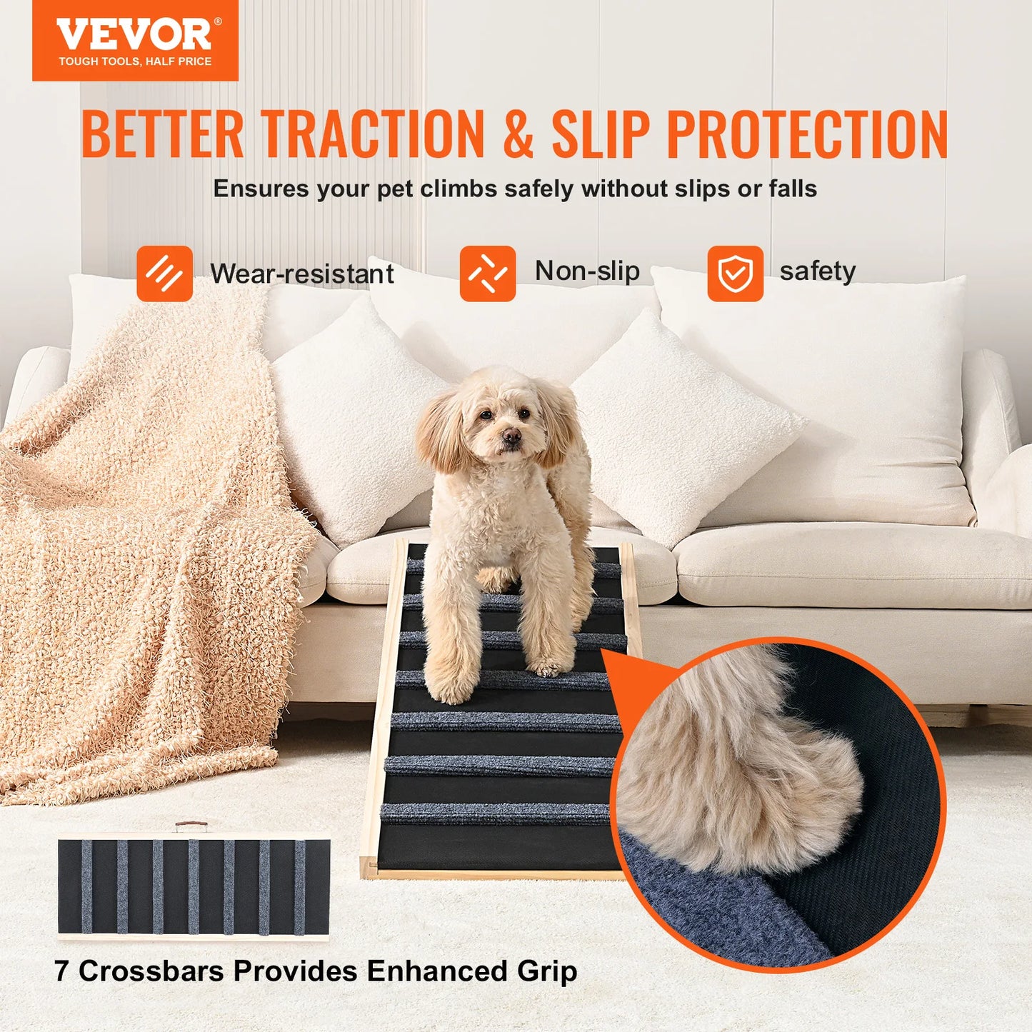 SucceBuy Dog Ramp Folding Ladder Anti Slip Removable Ramp