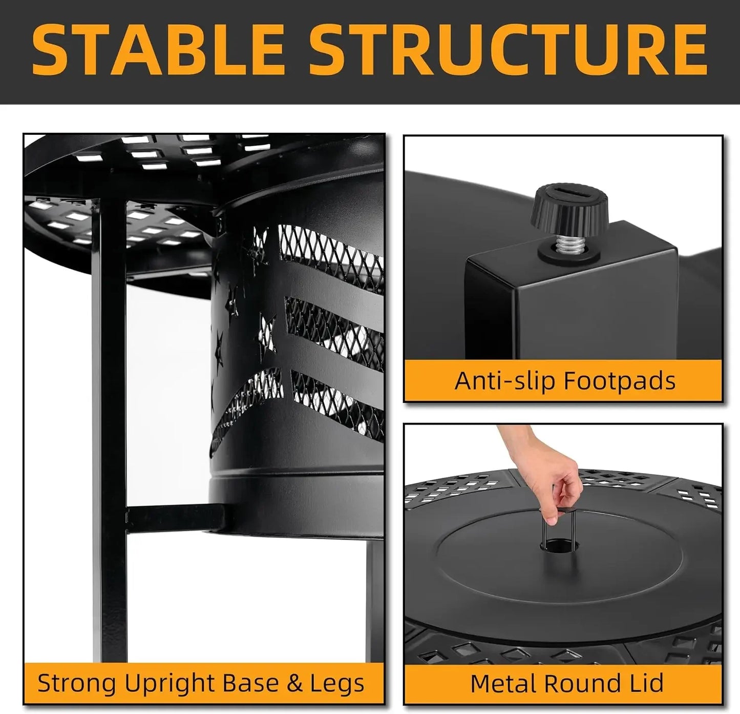42 Inch Outdoor Fire Pit with Dual Grills Wood Burning Heavy Duty Metal Firepit Large Round with Cover and Poker