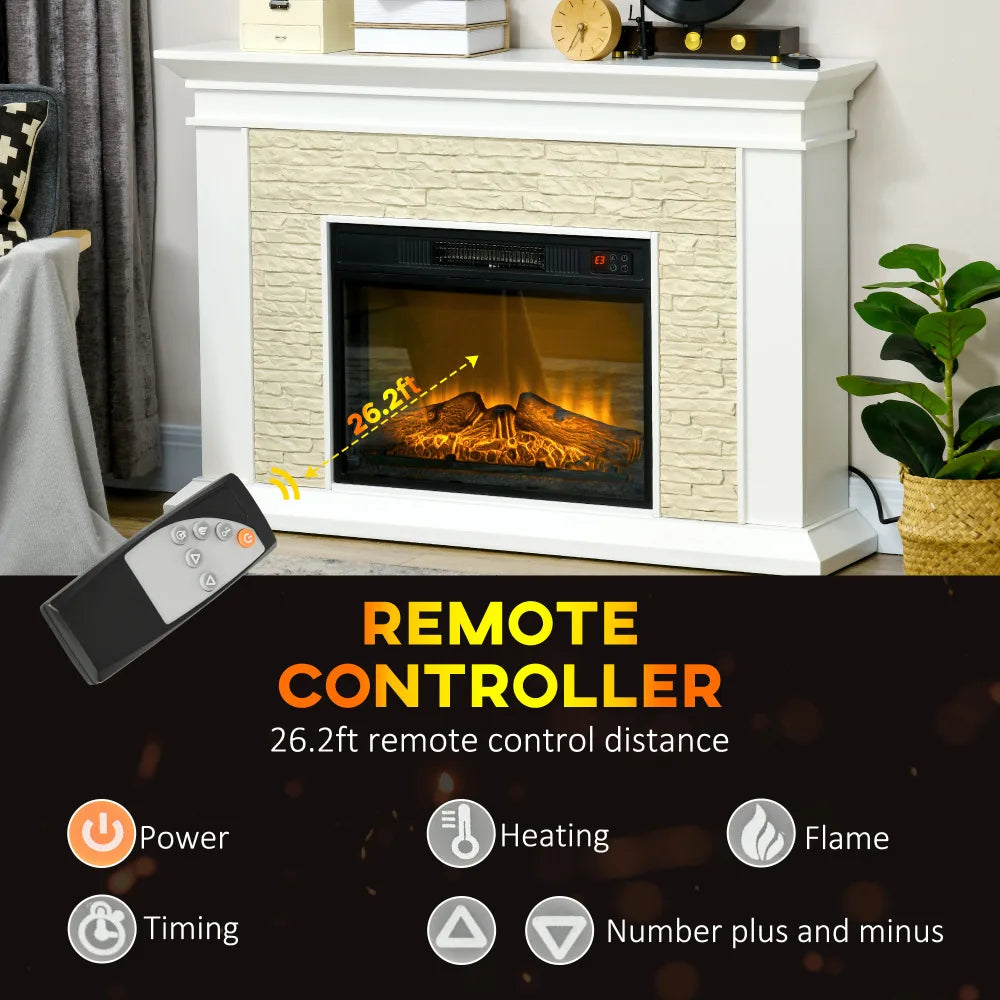 31.5 Inch Electric Fireplace with Mantel 1400W Freestanding Heater White with Remote Control Timer and Overheat Protection