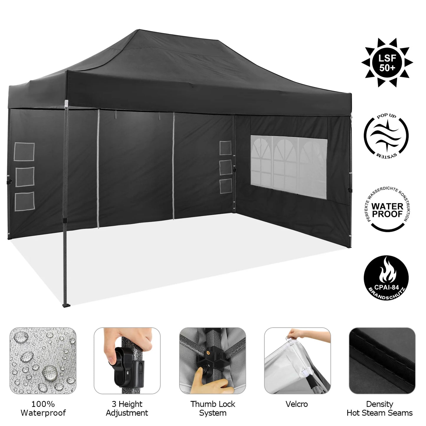 10x15 Heavy Duty Pop Up Canopy Tent With Sidewalls Plus