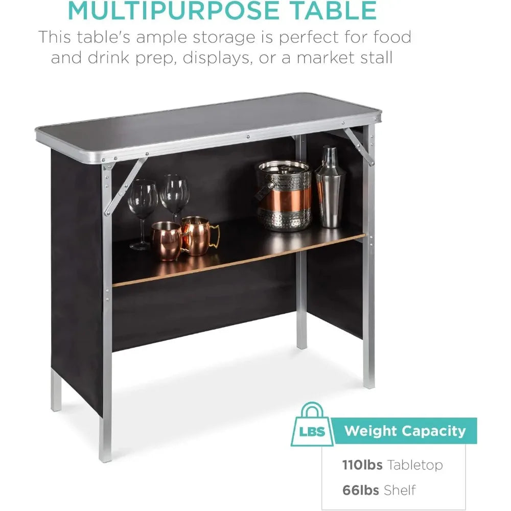 Portable Pop Up Bar Table With Carrying Case and Storage Shelf for Indoor Outdoor Party Tailgate