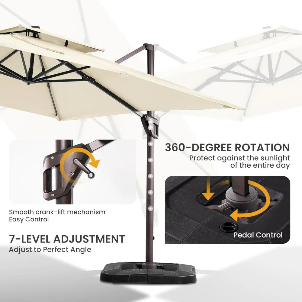 10x10 Ft Cantilever Patio Umbrella With Base Aluminum