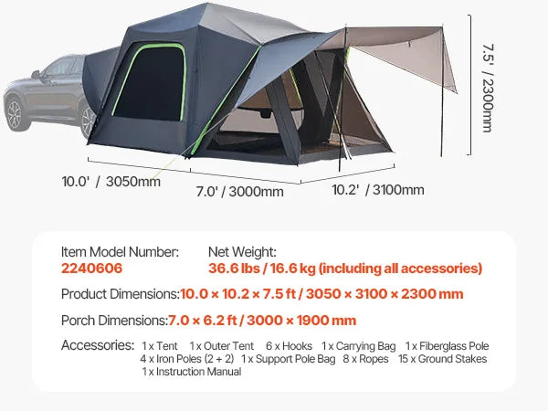 SucceBuy SUV Camp Tent Double Layer Waterproof With Awning
