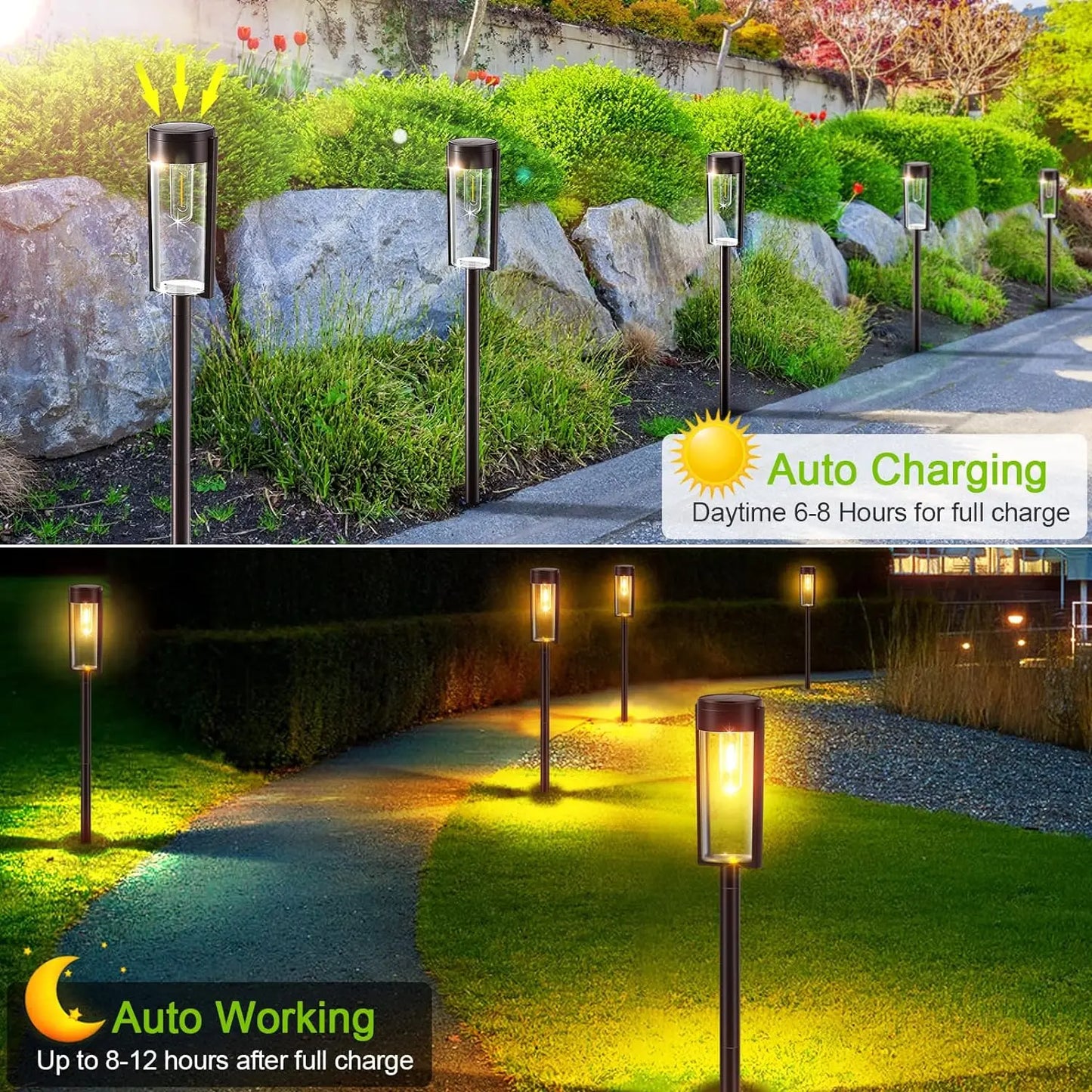 6 Or 12 Pack Solar Pathway Lights Outdoor Garden Auto On