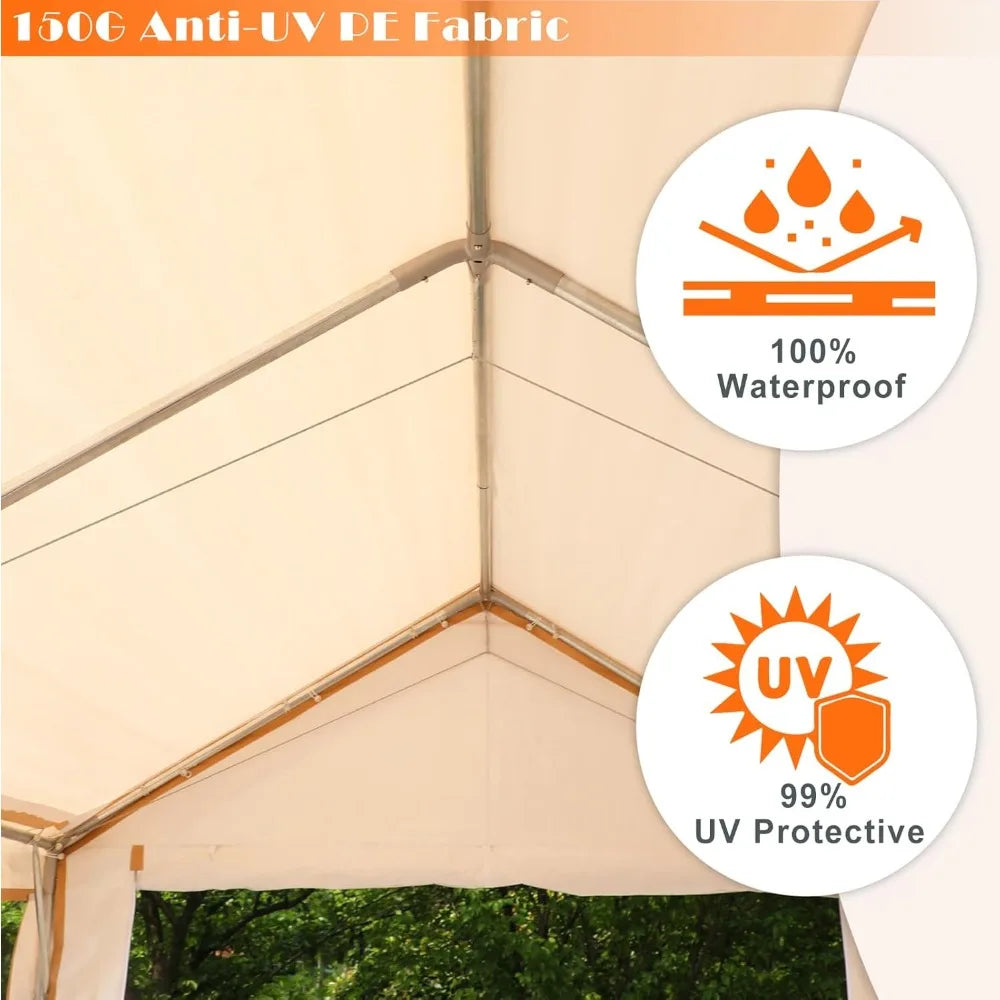 10x20 Ft Heavy Duty Carport Canopy With Sidewalls Beige