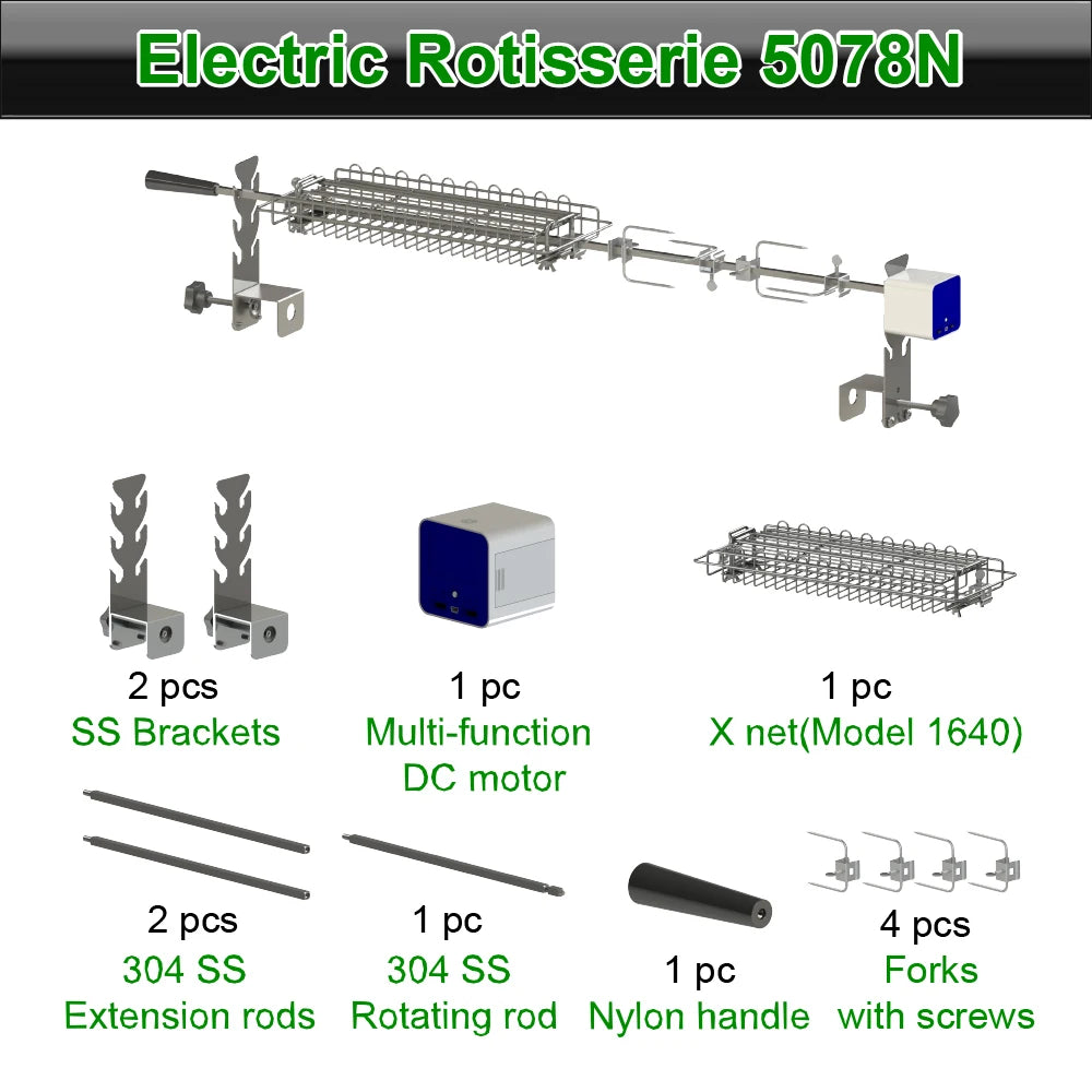 Universal Rotisserie Kit Portable Spit Grill Adjustable