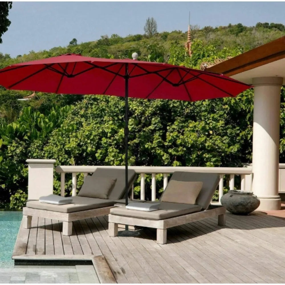 15 Ft Steel Double Twin Market Patio Umbrella With Crank