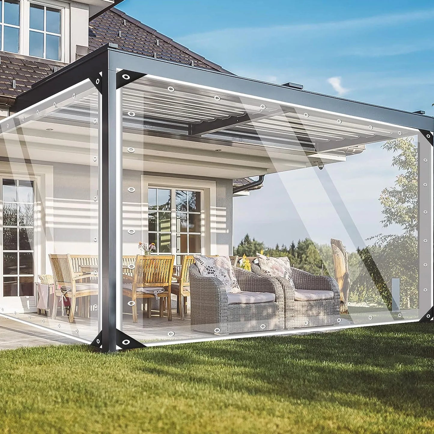 Transparent PVC Tarp 3x5m Clear Garden Rain Cover Protection