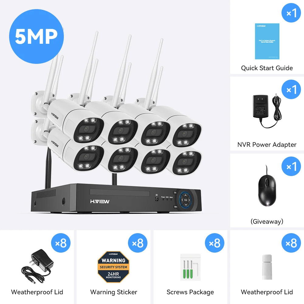 H View 8CH 5MP Wireless WiFi Security Camera Kit NVR