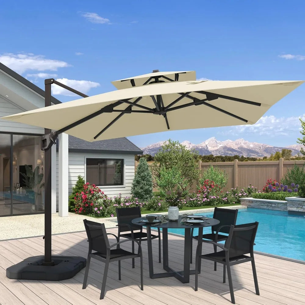 10x10 Ft Cantilever Patio Umbrella With Base Aluminum