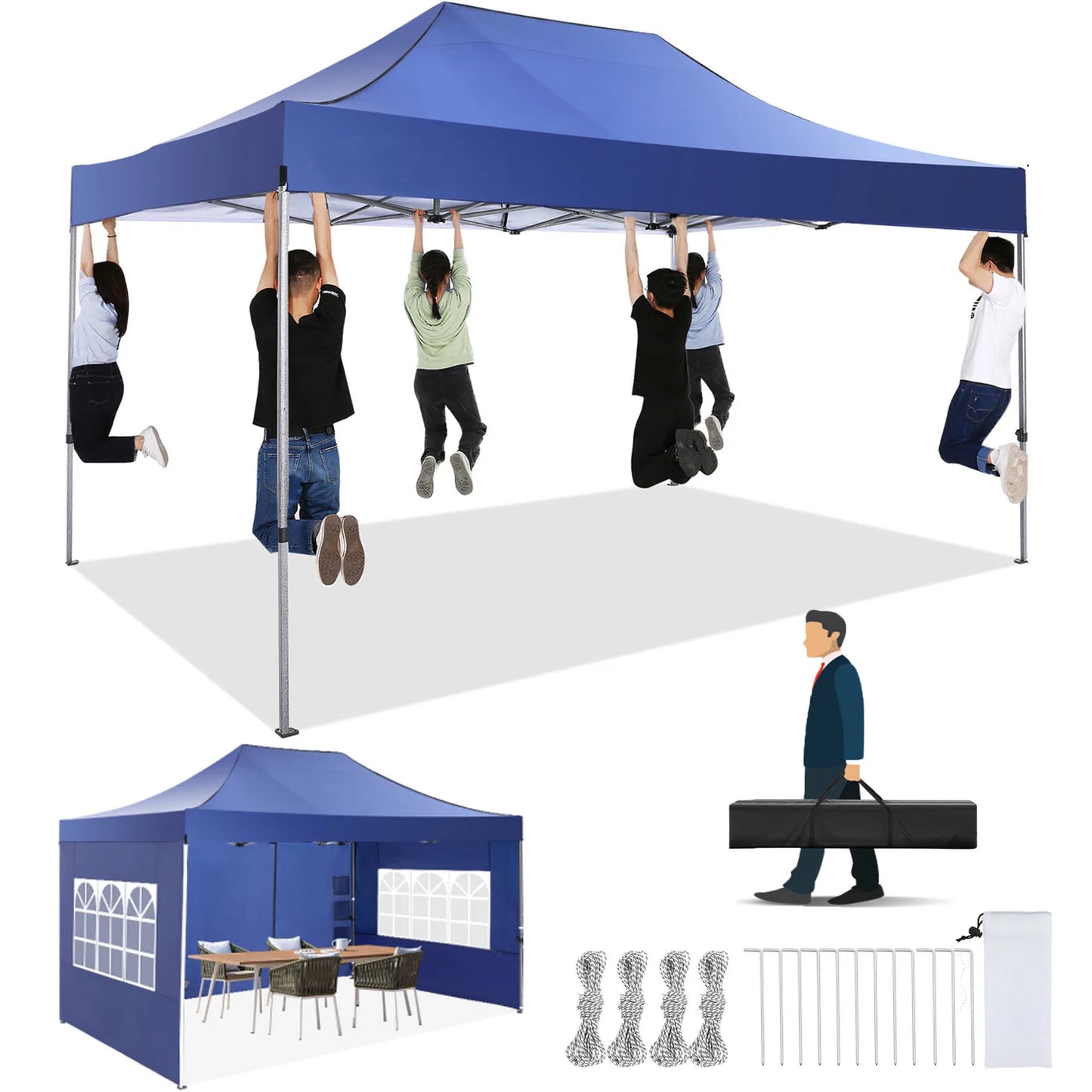 10x15 Heavy Duty Pop Up Canopy Tent With Sidewalls Plus