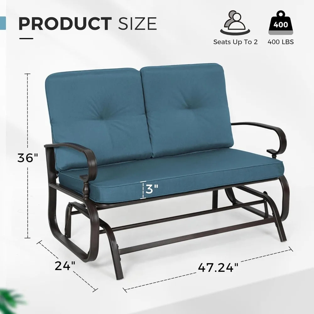 Outdoor Patio Glider Chair Rocking Bench for Two Person Wrought Iron Loveseat Seating